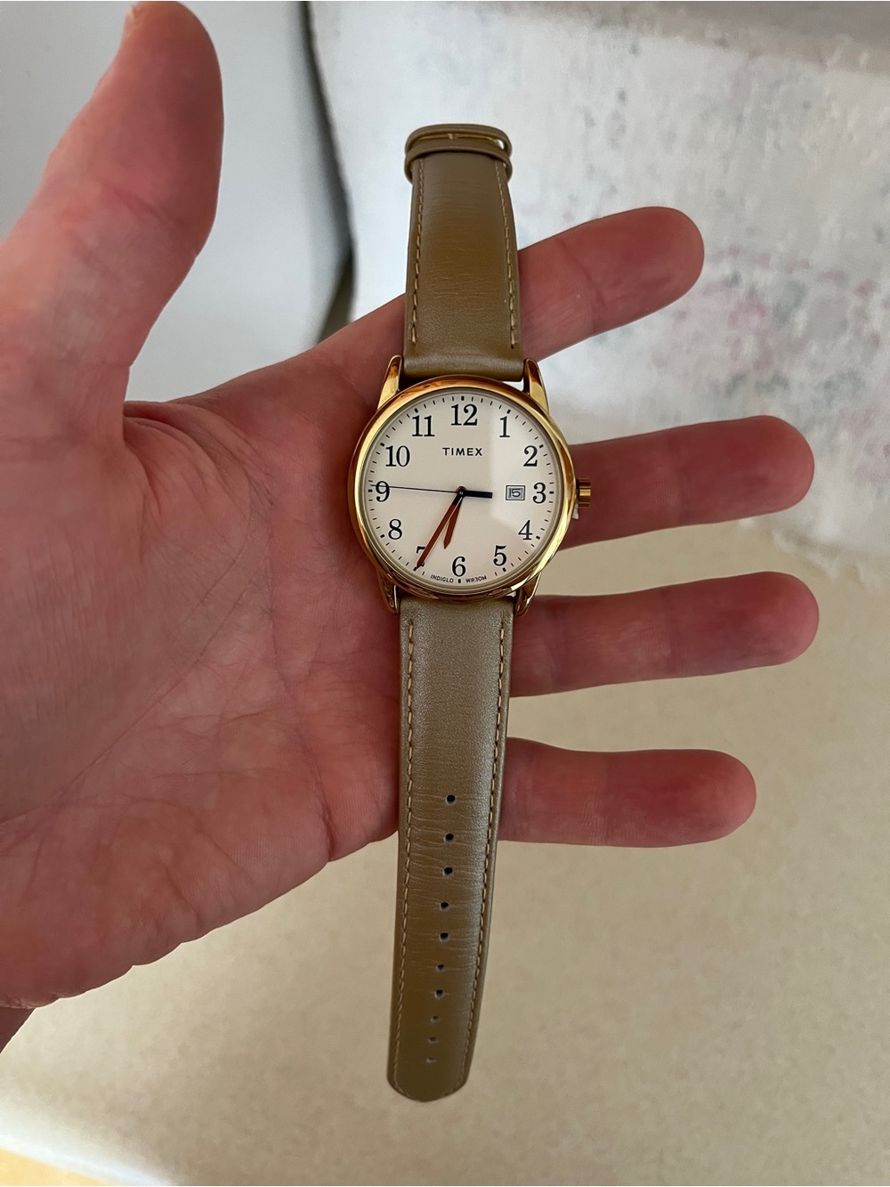 Timex Gold Case White Dial Beige Leather Strap Watch - Picture 2 of 13